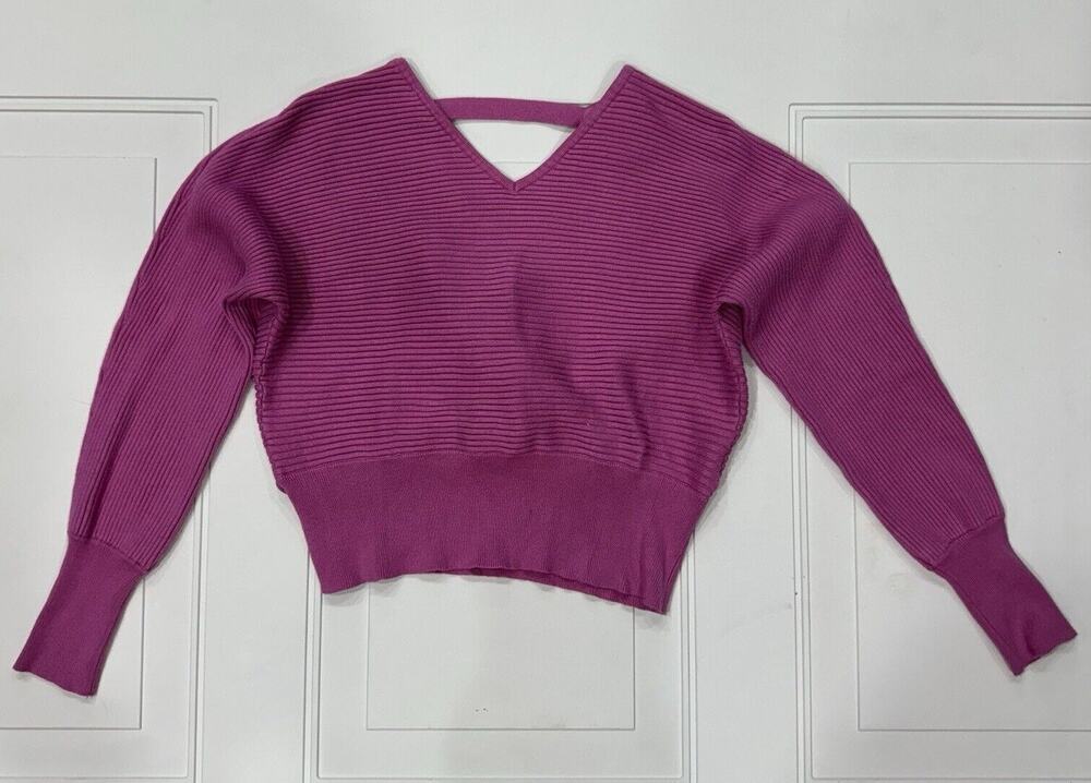Pink Rose Womens Sz S Pink Ribbed Crop Top Sweater Long Sleeve Rayon Blend